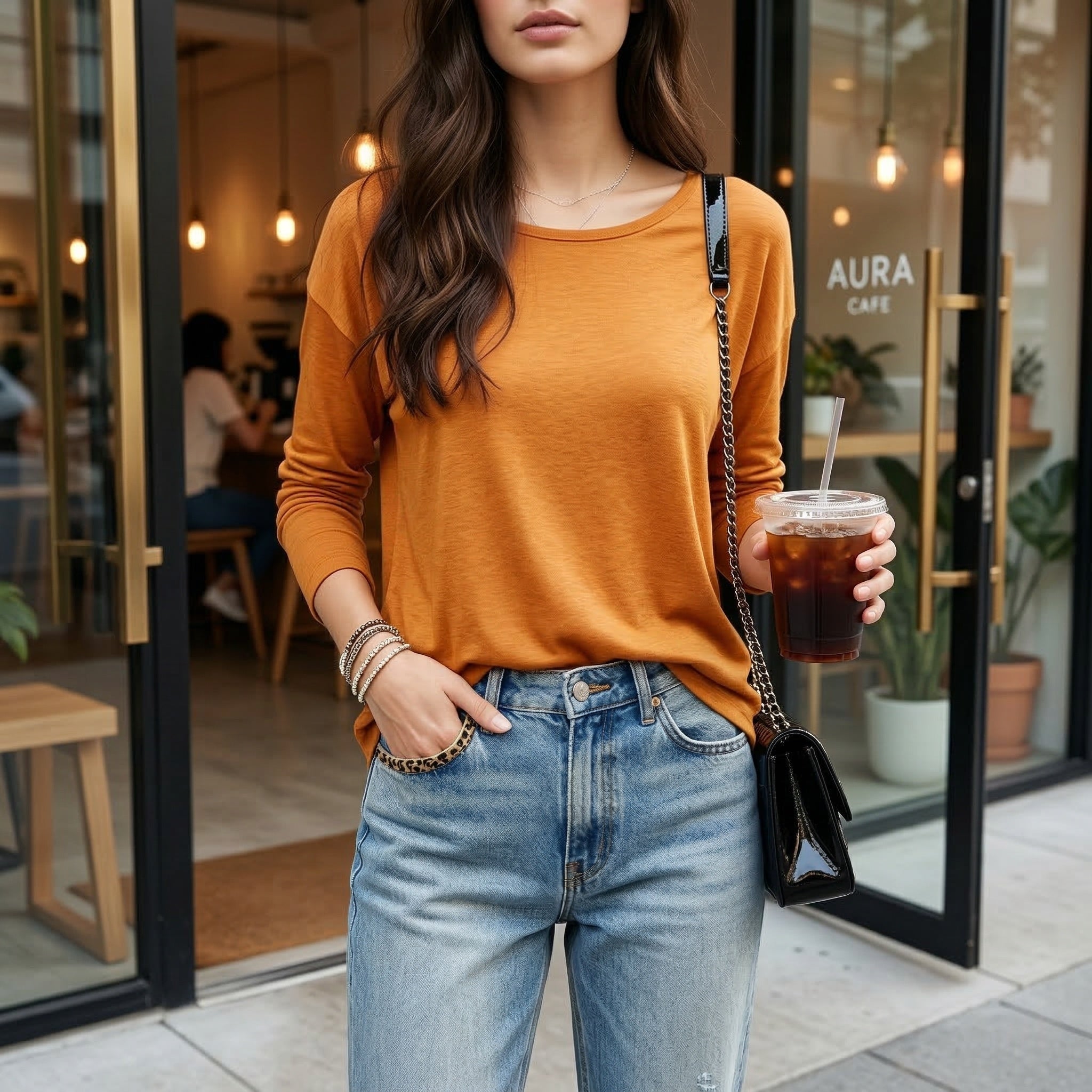 Warm Amber Relaxed Long Sleeve Top