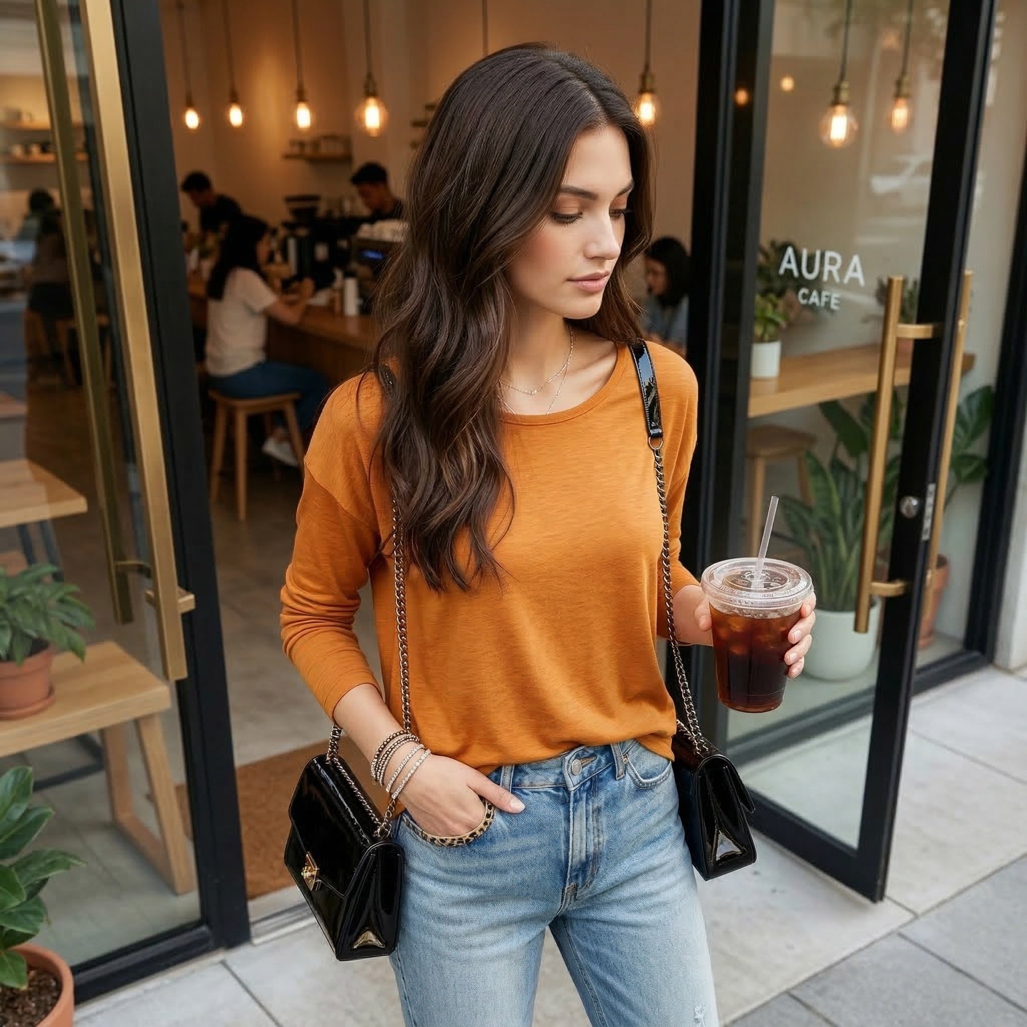 Warm Amber Relaxed Long Sleeve Top
