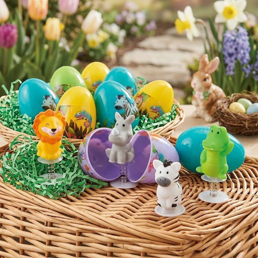 12-Pack Pop-Up Zoo Animal Easter Eggs with Snap Closure - Assorted Colors for Fun Easter Egg Hunts