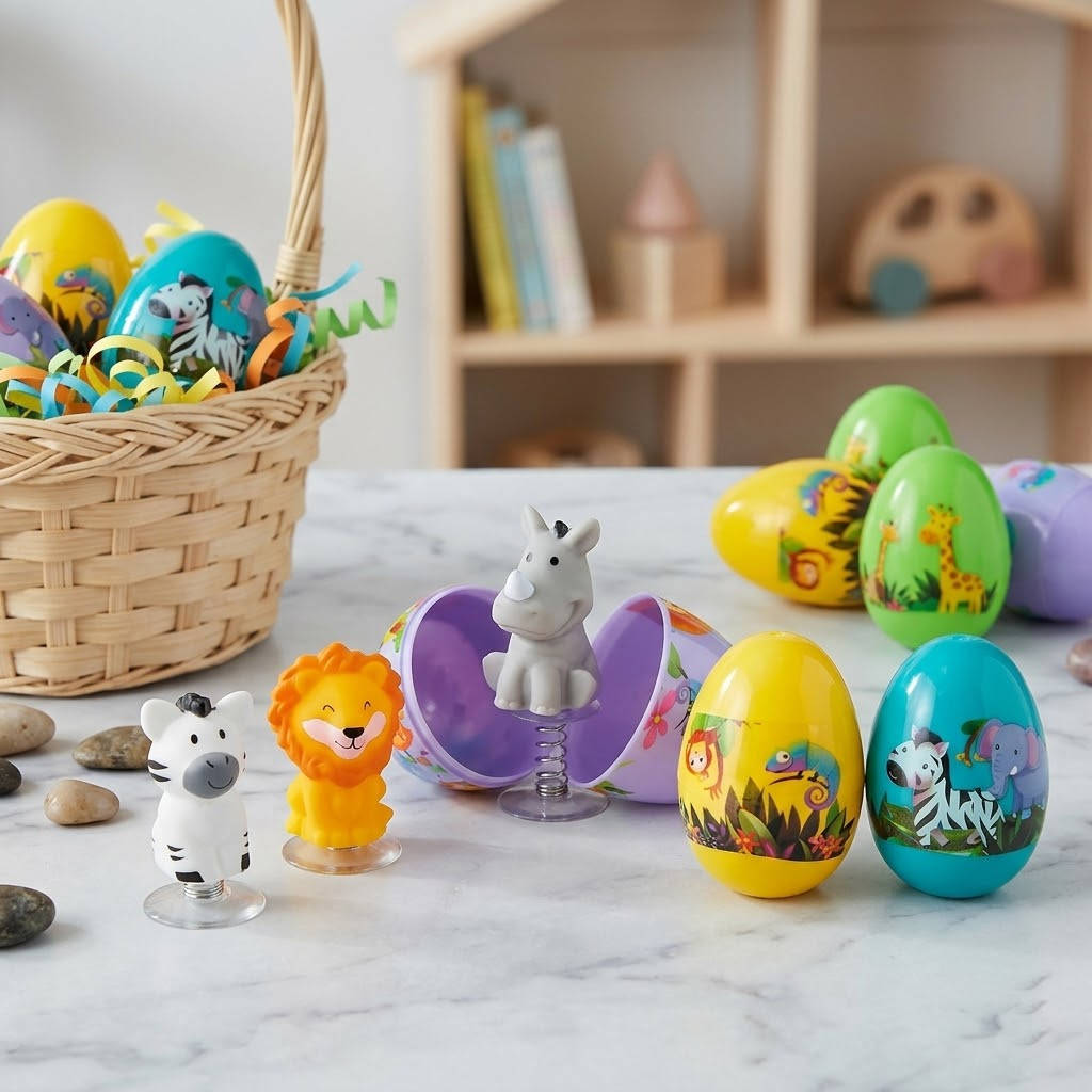 12-Pack Pop-Up Zoo Animal Easter Eggs with Snap Closure - Assorted Colors for Fun Easter Egg Hunts