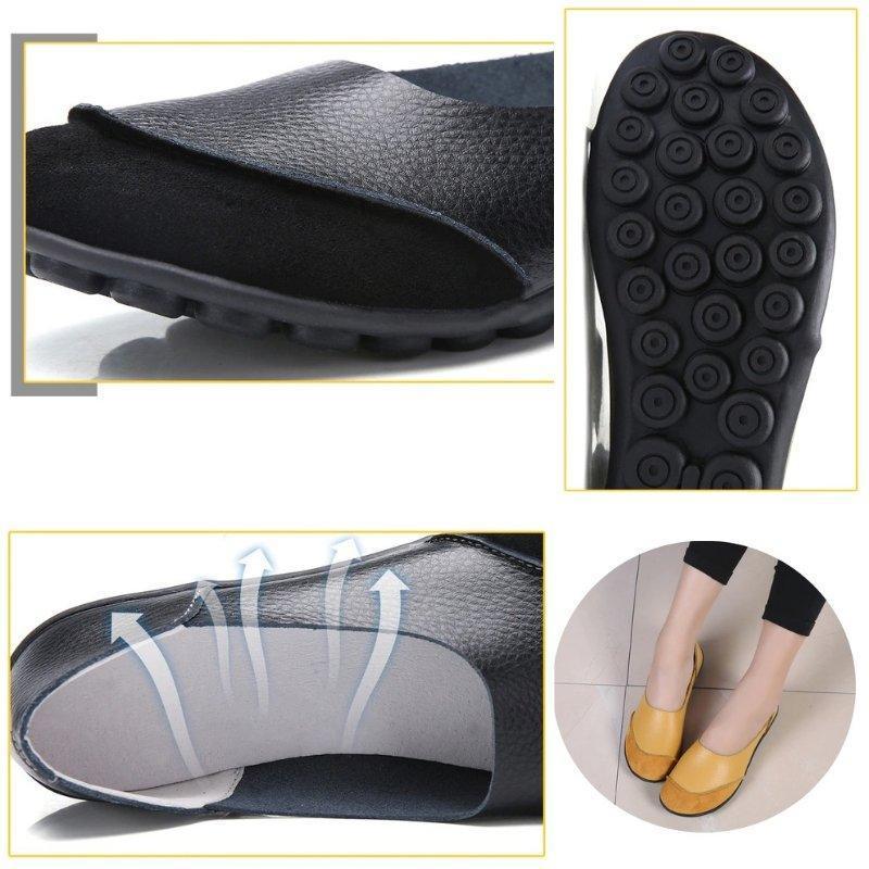 Women's Wide Fit Leather Moccasins with Suede Lining - Comfortable Slip-On Shoes for Everyday Wear