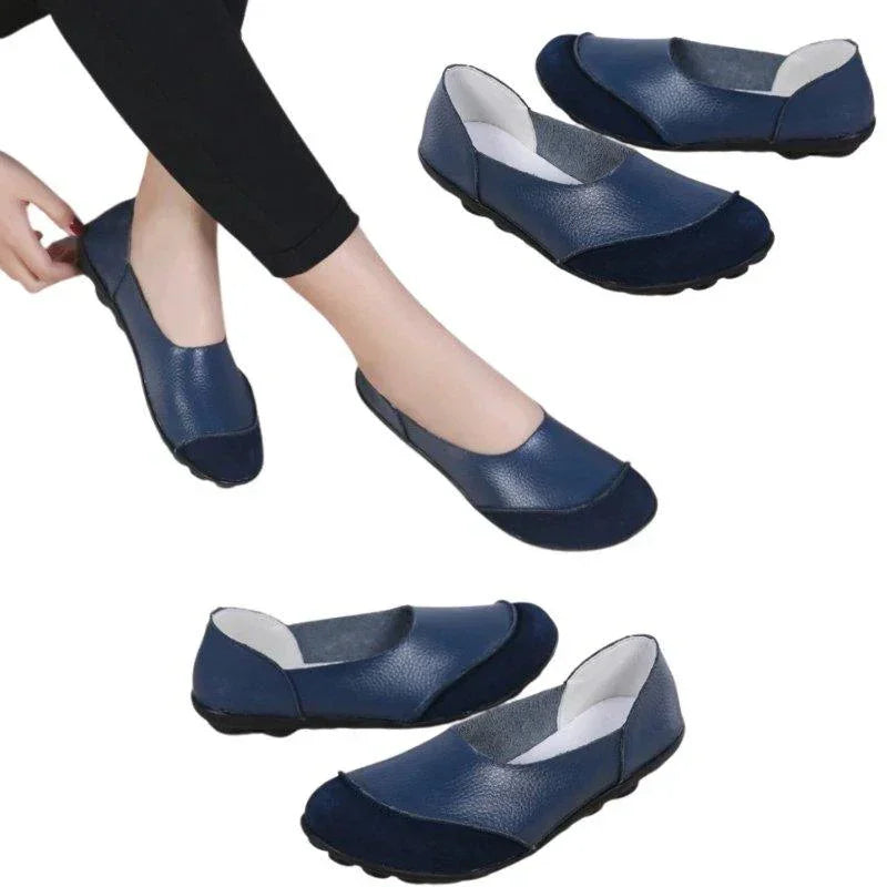 Women's Wide Fit Leather Moccasins with Suede Lining - Comfortable Slip-On Shoes for Everyday Wear